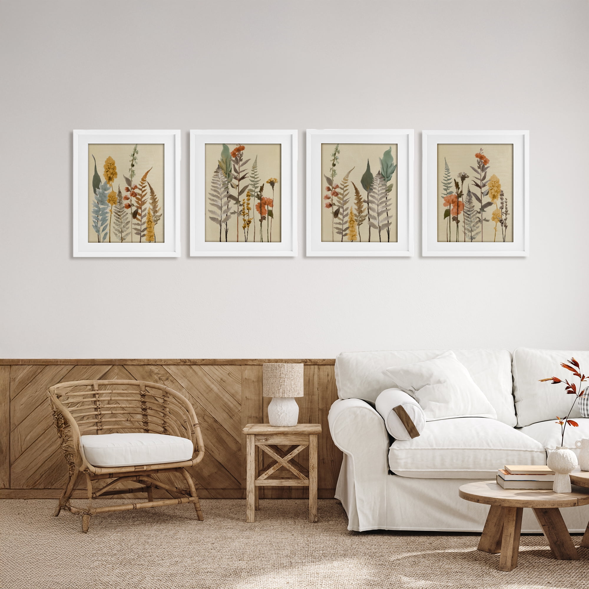 Stupell Industries Wispy Earthy Botanicals 4 Piece White Framed Print Under Glass Set, design by Elizabeth Medley