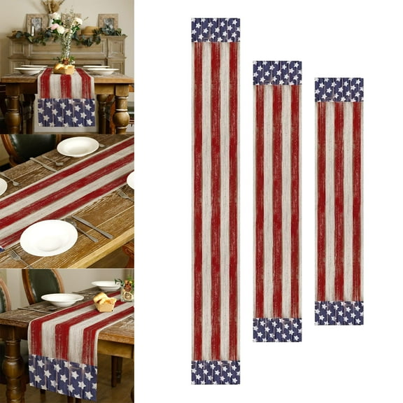 Aminojy Patriotic Table Runner - American Flag Design for Memorial Day & 4th of July | Farmhouse Style Burlap Kitchen Decor | Veteran Day Party Supplies 33cm*90cm