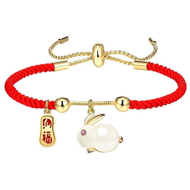 Pulsera de Año Nuevo del Conejo, hilo rojo, pulsera ajustable con animales del zodíaco chino