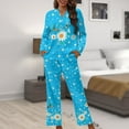 thumbnail image 6 of Kuiaobaty Hummingbird Daisy Print Pajamas Set for Women Button Down Long Sleeve Tops and Long Pants Loose Plus Size Pajamas Set for Womens Casual Sleepwear, Blue, 4XL, 6 of 7