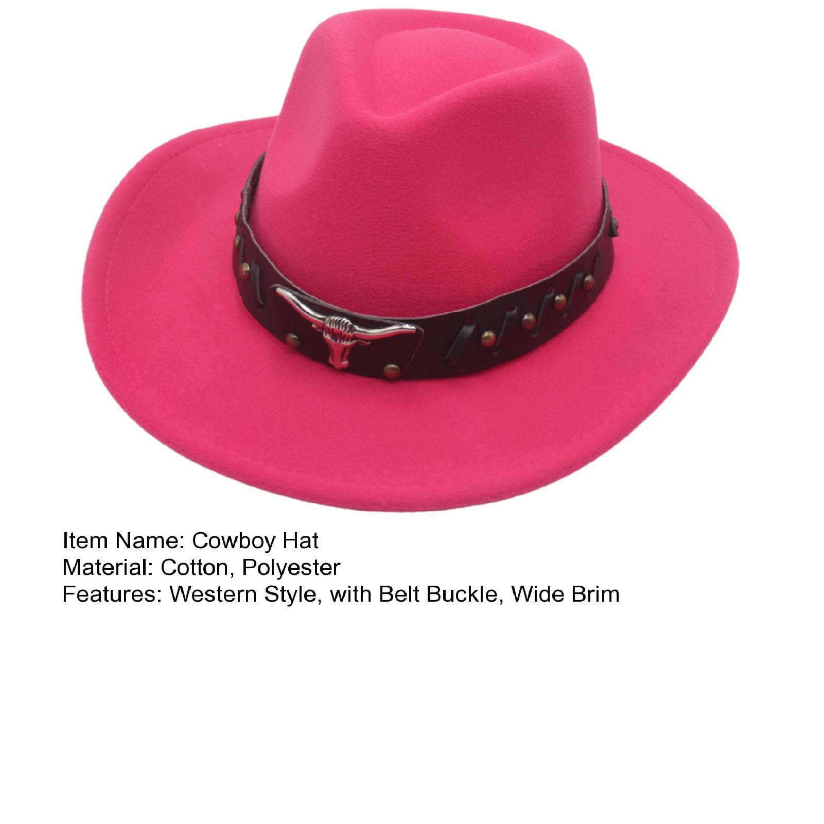 4362 Women Men Felt Wide Brim Western Cowboy Hats Belt Buckle Panama Hat(rose, Cowboy Hat With Belt Buckle Western Cowboy Hat – Felt Wide  main image 3