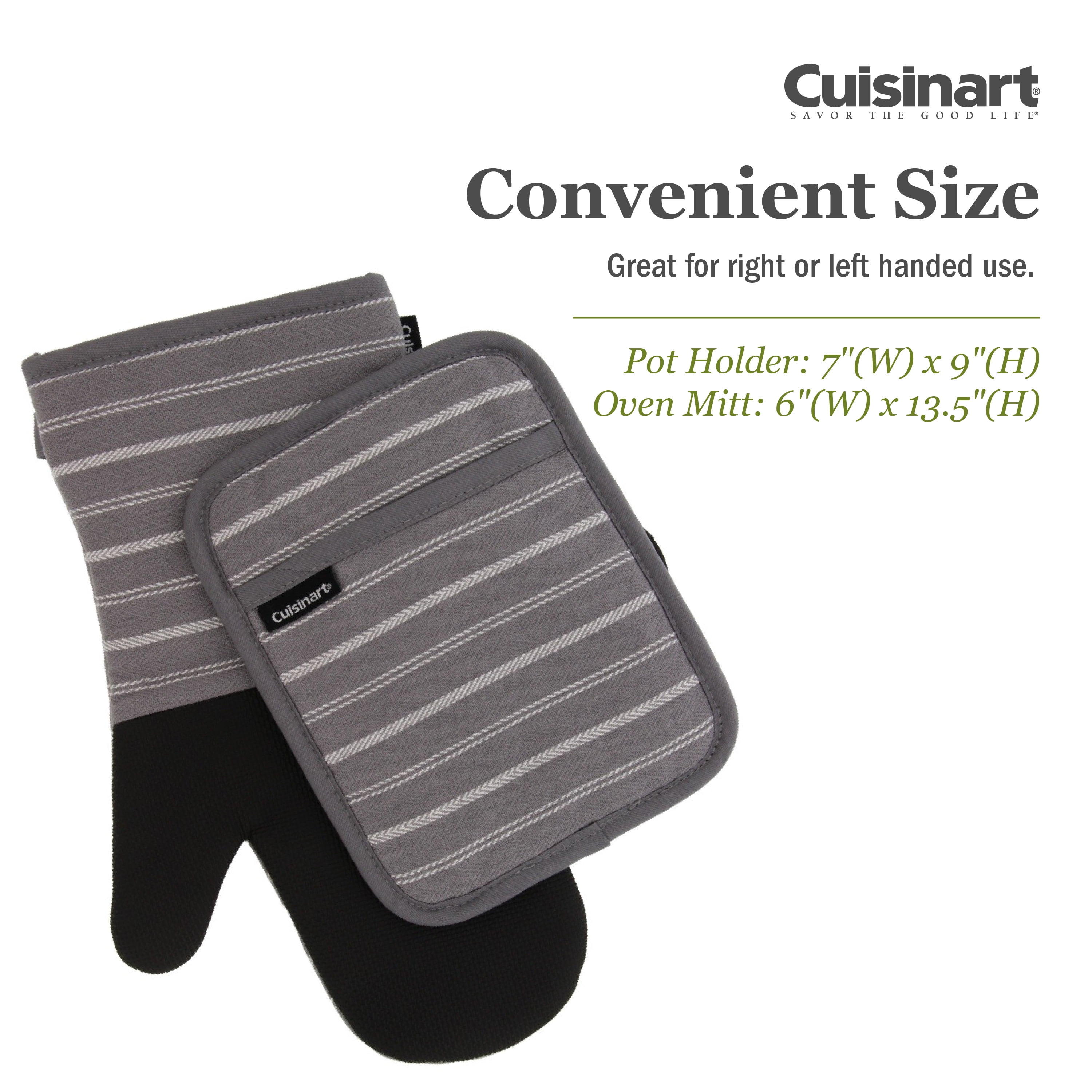 Cuisinart Oval Pot Holder/Oven Mitt w/ Pocket- Black (Pack of 2)