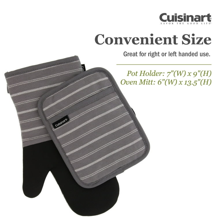 Cuisinart Kitchen Oven Mitt/Glove & Rectangle Potholder with Pocket Set  w/Neoprene for Easy Gripping, Heat Resistant up to 500 degrees F, Twill
