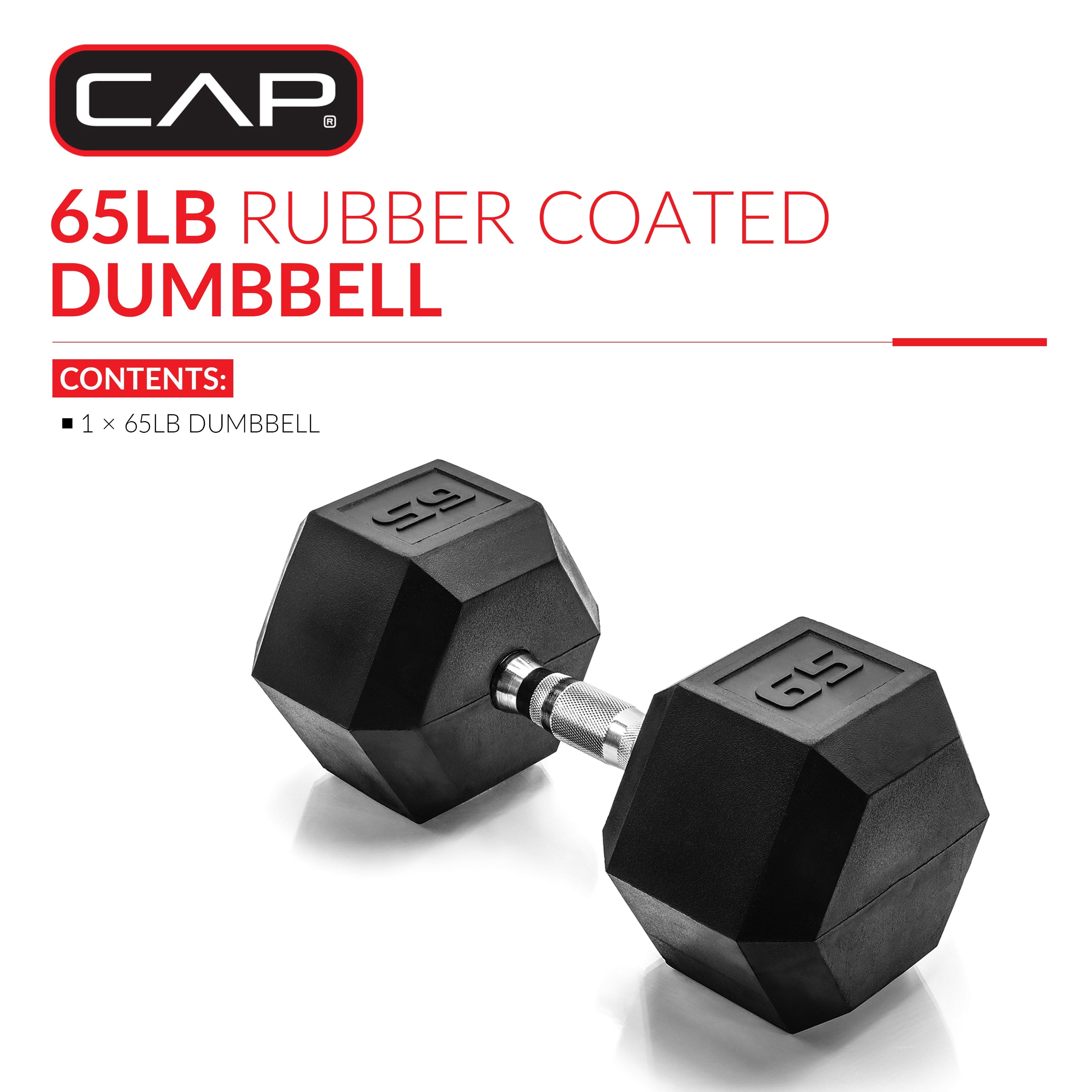 CAP Barbell, 65lb Coated Hex Dumbbell, Single