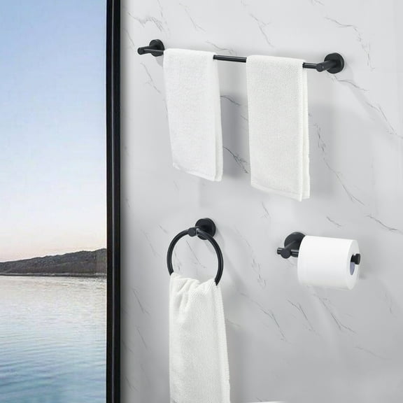 Bathroom Hardware Set, Thicken Space Aluminum 3 PCS Towel bar Set- Matte Black 16-27 Inches Adjustable Bathroom Accessories Set