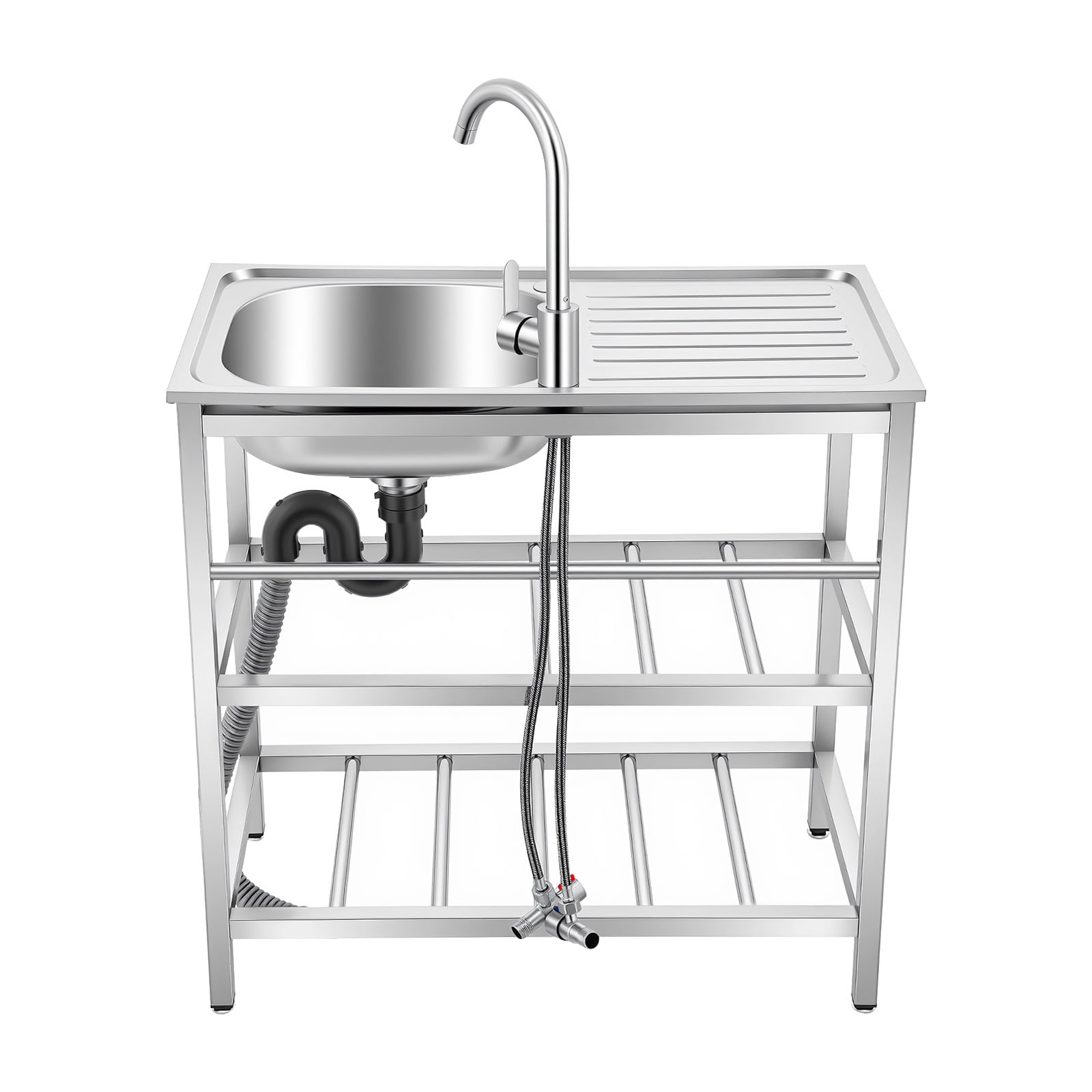 Vintoro Stainless Steel Sink with Faucet and Filter, Freestanding Outdoor Kitchen Utility Sink, 75*40*78cm