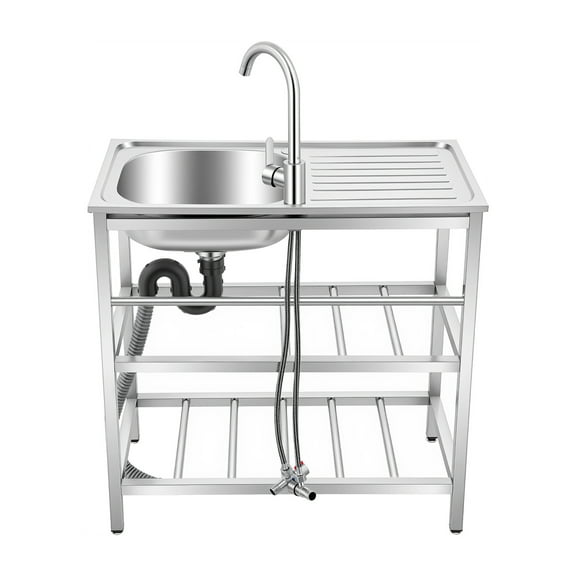 TFCFL Stainless Steel Kitchen Sink Pre Table Freestanding Rectangle Utility Sink with Faucet & Shelves