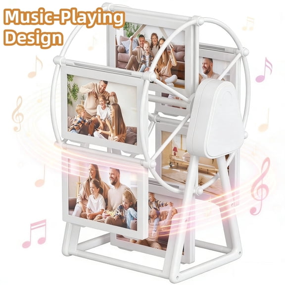 Qunbio 12 Photos Rotating Ferris Wheel Picture Frame, Music-Playing Design 5 inches Frame for Home Decor Wedding Birthday Gifts, White