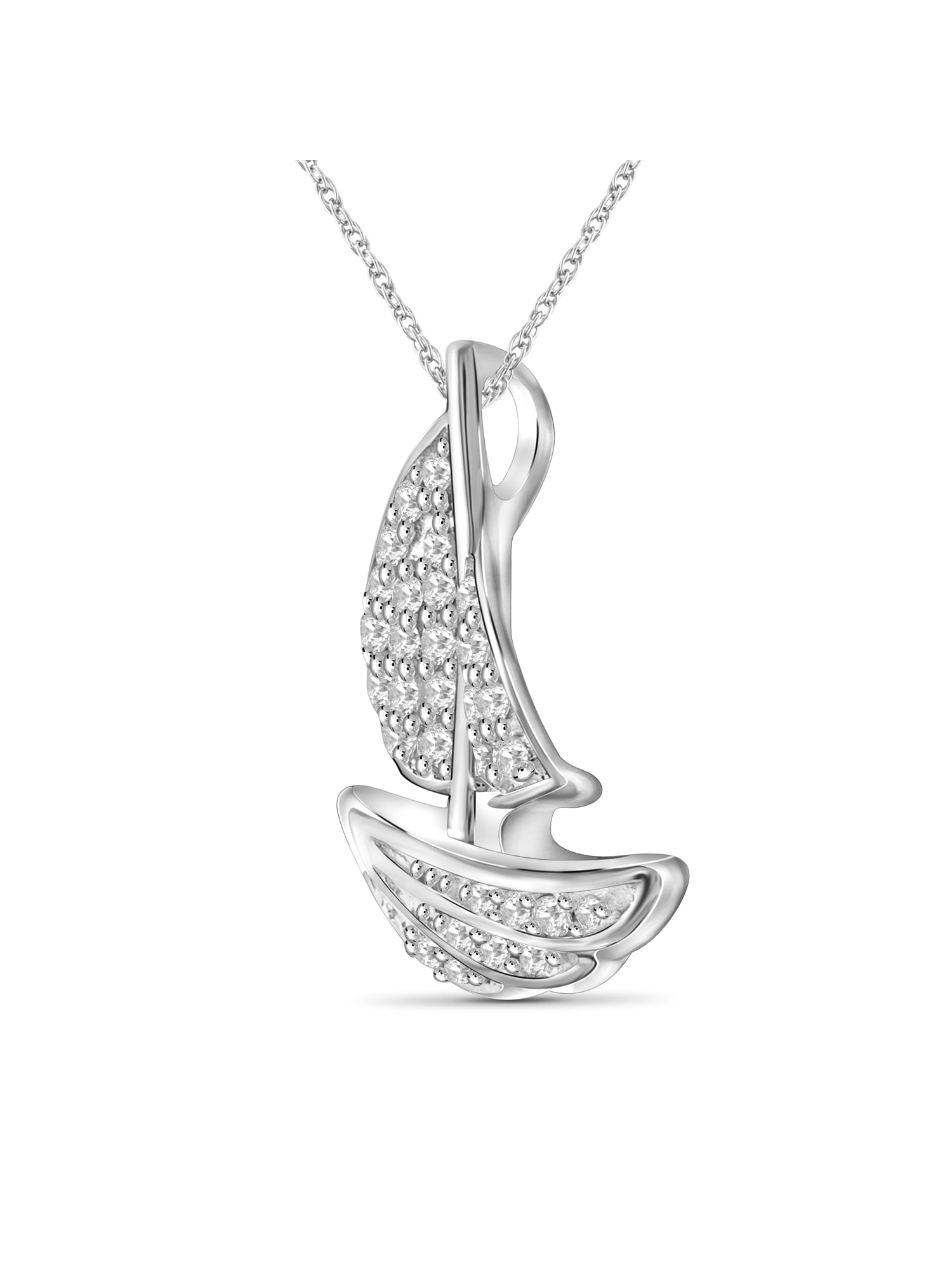 Silver Chain Necklace for Women – .925 Sterling Silver SailBoat Necklace with Sparkling Genuine 0.20 CTW White Diamonds – Chic, Sterling Silver Statement Necklace Gifts by JewelersClub