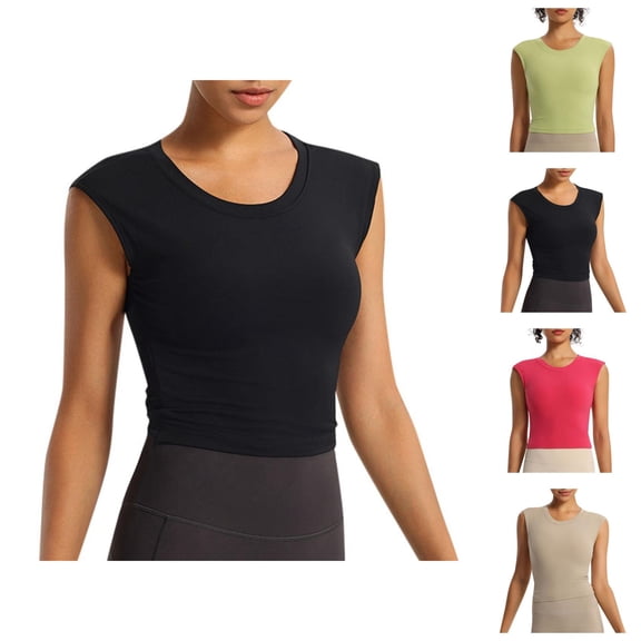 Workout Tank Tops Woman Lightweight Breathable Crewneck Stretchy Slim Fit Padded Crop Sleeveless Shirt Athletic Gym Tanks