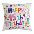 thumbnail image 1 of 15th Birthday Decorations Throw Pillow Cushion Cover, Girlish Design Teenager Cartoon Style Cute Figures Birds Flowers, Decorative Square Accent Pillow Case, 16 X 16 Inches, Multicolor, by Ambesonne, 1 of 2