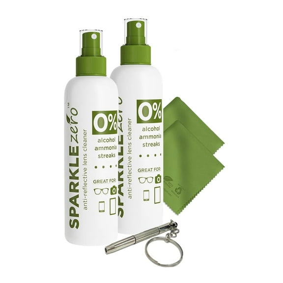 Sparkle Anti-Reflective Eco-Friendly Lens Cleaner & Repair Kit – (2) 4oz Glasses Cleaner Spray, (2) Microfiber Cloths & Keychain Screwdriver for Eyeglasses, Sunglasses, Lenses & Screens (5 Piece Set)