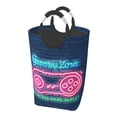 thumbnail image 1 of XMXT Large Collapsible Laundry Hamper, Neon Handle Vintage Blue Print Laundry Basket with Aluminum Handle, 50L, 1 of 7