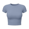 thumbnail image 6 of VBVC Women's Short Sleeve Crop Top, Ladies' Fitted Crew Neck T-Shirt, Casual Basic Solid Color Tee For Women,Light Blue,S-XL, 6 of 7