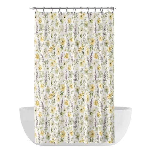 Yellow Wildflowers Shower Curtain - Water Repellent Fabric Shower Curtains Washable, Chic Floral Classic Botanical Decorative Polyester Cloth Bathroom Curtains Modern Bath Decor 36"x72"