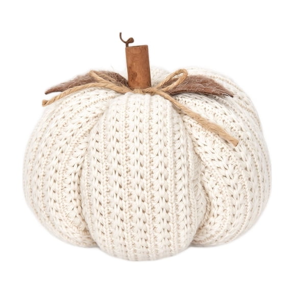 Fall Decorations for Home, Halloween Table Decor, Farmhouse Fall Decor, Neutral Fall Decor, 8X8 Inch Knitted White Pumpkin Desktop Display Piece for Mantel, Shelf and Dining Table