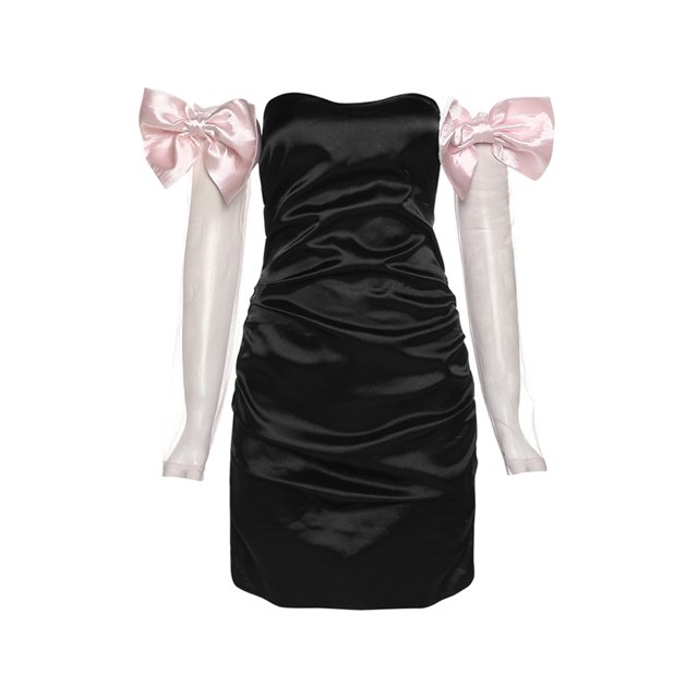 VISgogo Vestido de Tubo para Mujer con Lazos, Adultos Sin Mangas Color Sólido Cuello Barco Una Pieza (Negro) VISgogo moda