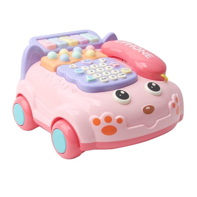 Pink Multifunctional Early Learning Phone Car Toy With Music Whack-A-Mole Game Pull String Educational Toy For Toddlers 7.9X7.5X4.5 Inches 0.62Lb