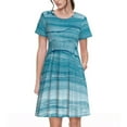 thumbnail image 1 of Disketp Teal Turquoise Fluid Stripes para Vestido de Manga Corta para Mujeres, Vestidos de Verano para Mujeres, Casual y Holgado para la Playa, 1 of 6