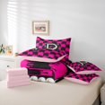 thumbnail image 6 of Manfei Checkered Initial P 7-Piece Twin Bedding,Fashion Pearl Print Bedding Comforter Set,Black Pink,Pink Reversible, 6 of 7