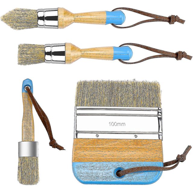 Juego de Pinceles de Cera Foohvr 4 Piezas Cerdas Naturales Mango de Madera