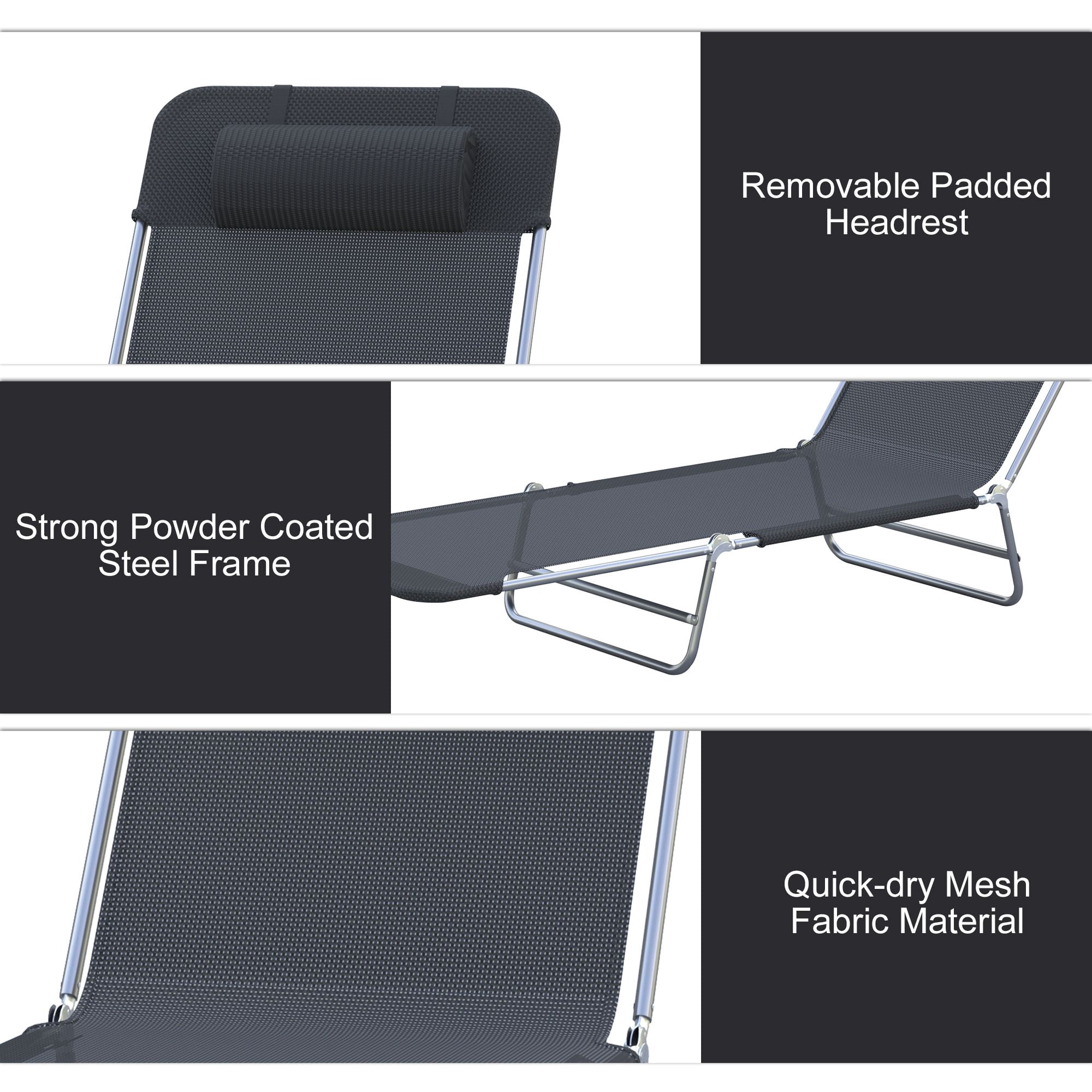 Folding Chaise Lounge Chair, Portable 6-Level Adjustable Back, Pillow Included, Ideal for Patio, Garden, Beach