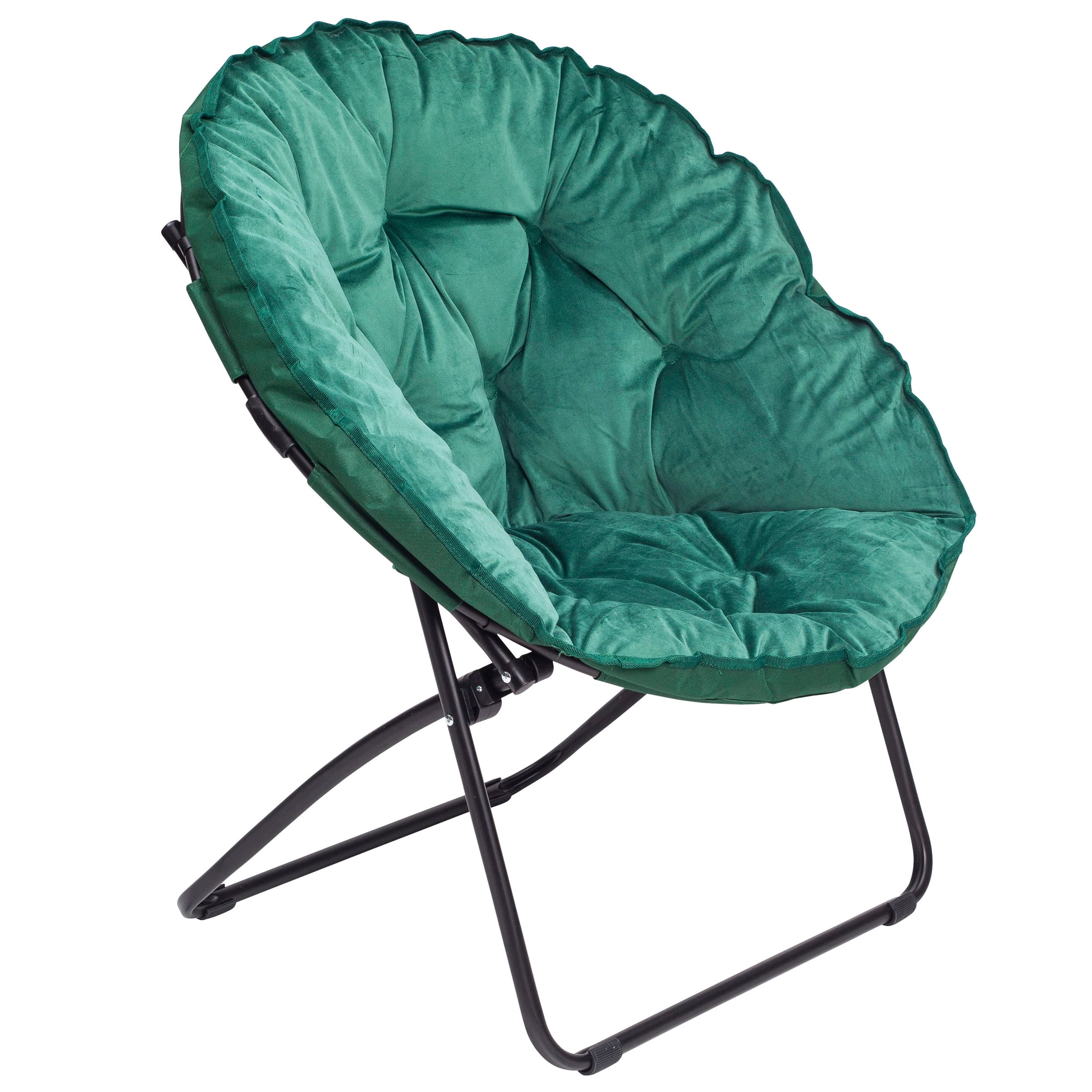 Zenithen Round Folding Chair with High Gloss Black Frame in Tufted