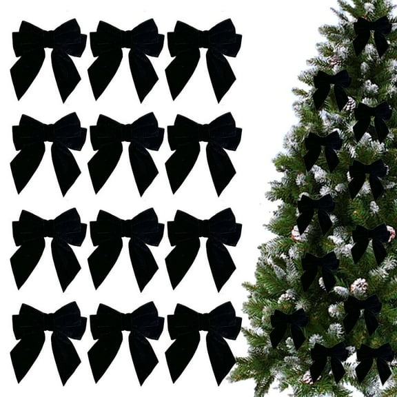 12Pcs Velvet Bows for Christmas Tree, 5.1x5.5 Decorative Christmas Bows for Wreath Garland Tree Door Decor, Velvet Bow Ornaments Xmas Decorations for Gift Wrapping,Rustic Holiday Decor