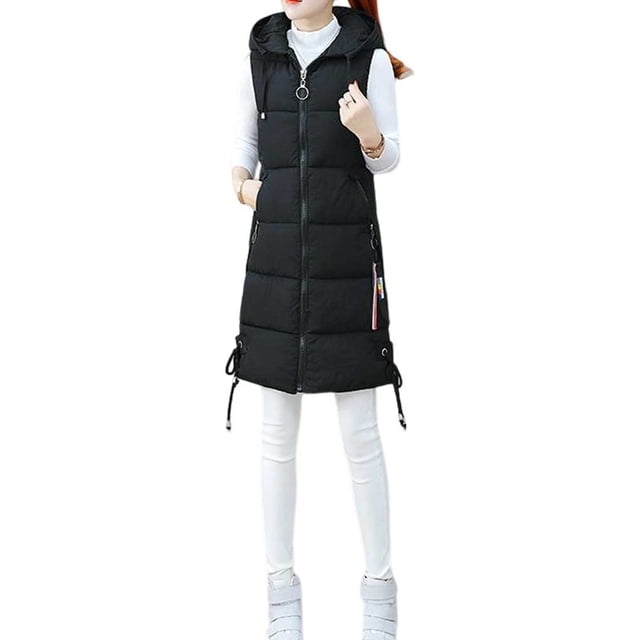 Jumpingount Chaleco suelto con capucha para invierno y otoño, abrigo a prueba de viento para mantener el calor con bolsillos, accesorio de vestir de moda Abrigos y chamarras Negro SG Jumpingount AP013324-04