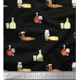 thumbnail image 1 of Soimoi Black Velvet Fabric Designer Bottle & Wine Glass Bar Decor Fabric Printed Yard 60 Inch Wide, 1 of 3