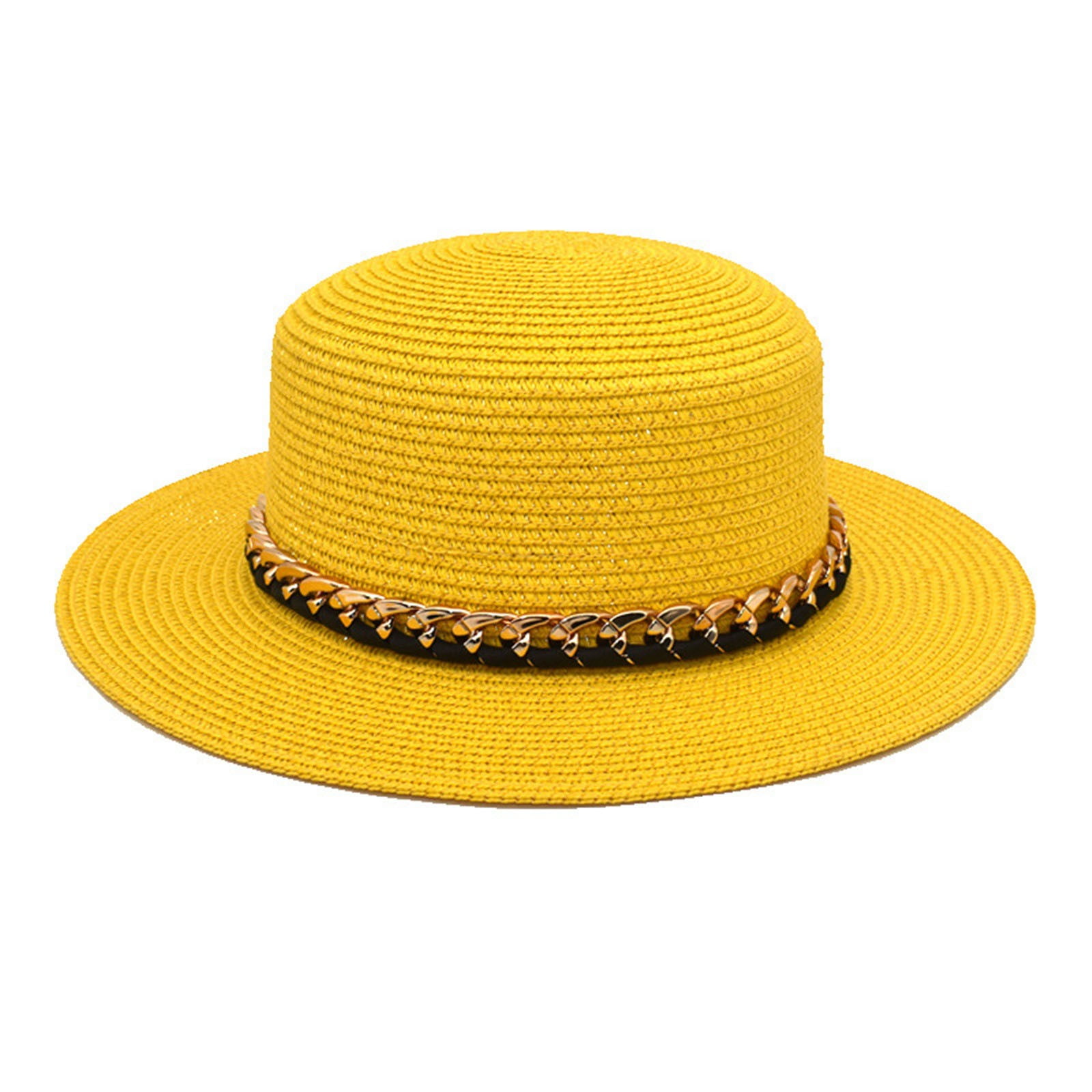 vbnergoie Summer Chain Flat Top Straw Hat Womens Outdoor Leisure