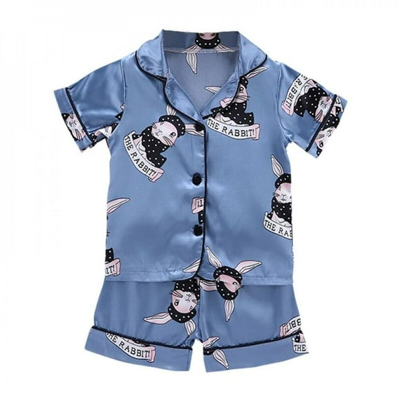 Final Clearance!! Cozy Children Pajamas Set Kids Cartoon Print Sleepwear Summer Nightwear Boys Girls Carters Animal Pajamas Set Faux Silk Bunny Print Short Sleeve 2-piece Suit for 1-6 T