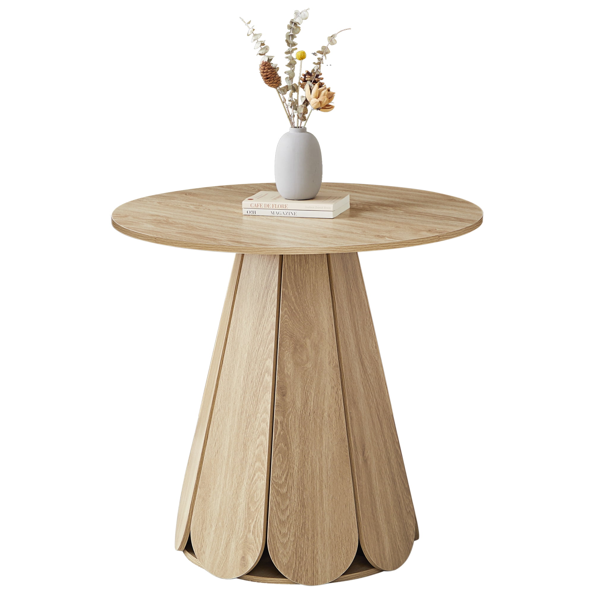 Wirrytor Small Round Dining Table for 4, 31 Inch Farmhouse Fluted Kitchen Table with Pedestal Base, Space Saving Circle Dining Table for Small Kitchen and Living Room