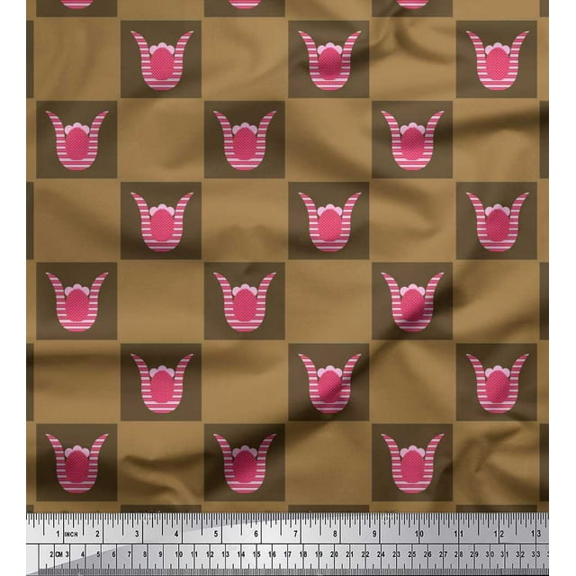 Soimoi polyester Crepe Fabric Square & Floral Artistic Print Sewing Fabric Yard 42 Inch Wide