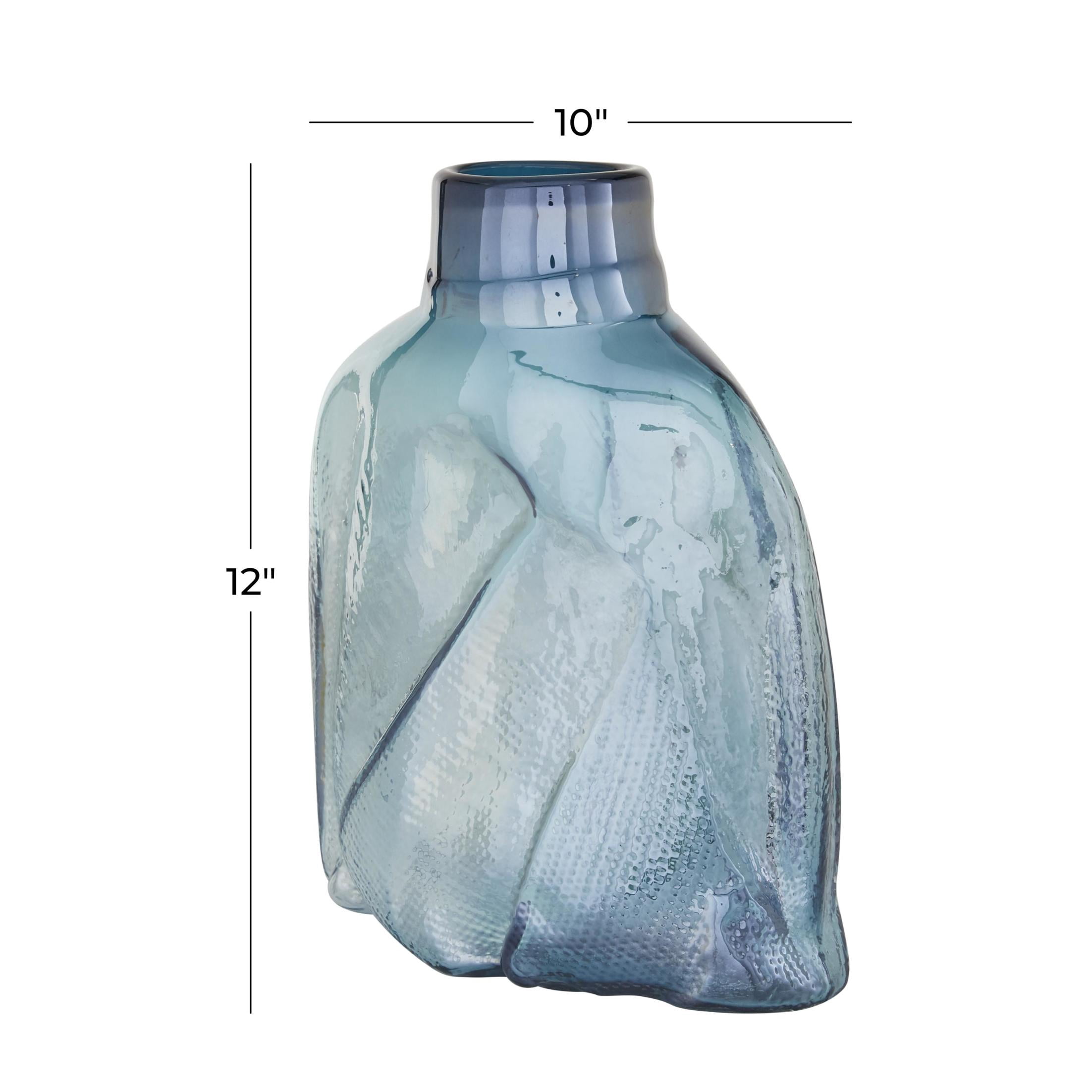 DecMode 12" Abstract Handmade Blown Blue Glass Vase