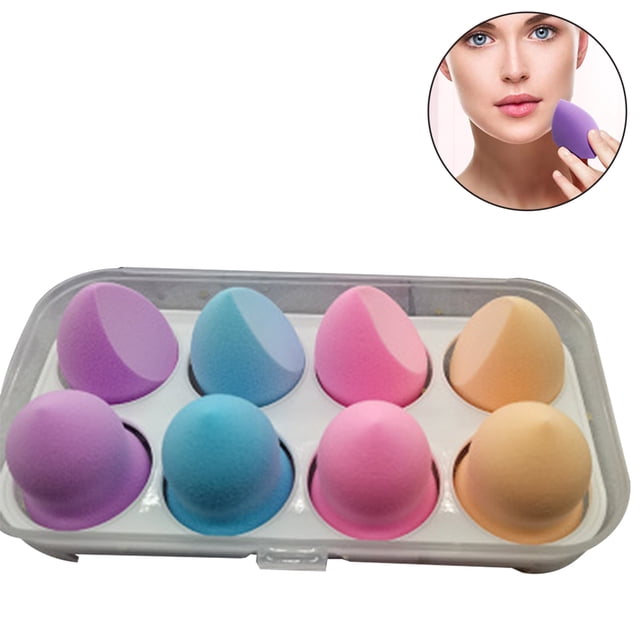 Hweilai 8pcs Makeup Sponge Set Cosmetic Blending Beauty Sponge Blender Makeup Sponge Egg Multicolors Different Shapes Makeup Mixing Set