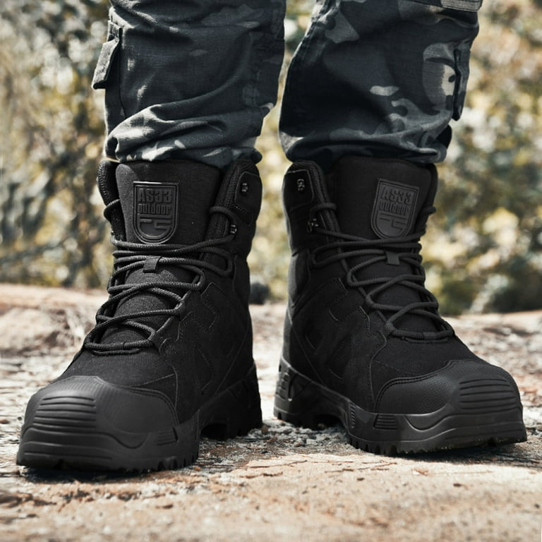 Bmisegm Knee High Boots Vegan Leather Men Ankle Boots Fashionable New Pattern Simple Solid Color Thick Sole Lace up Hiking Boots All Season Casual Work Boots for Men Black 10.5 Walmart