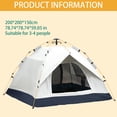 thumbnail image 2 of Instant Pop Up Camping Tent for 3-4 Person – 190T Silver Coated Polyester, PU2000mm Waterproof, for Outdoor Hiking Beach Backyard, 2 of 8