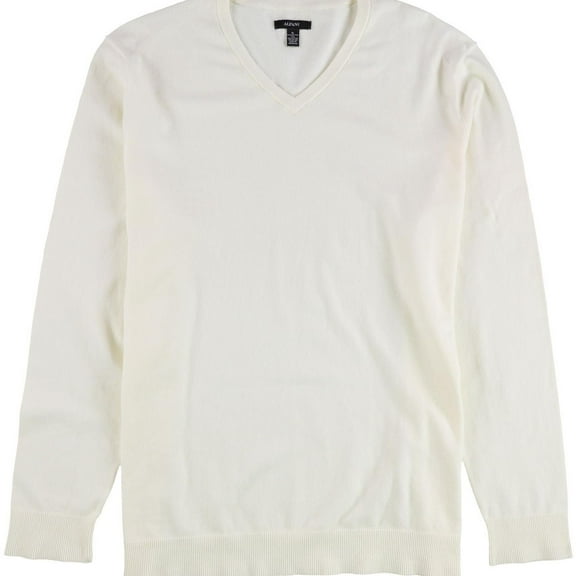 Alfani Mens Solid V Neck Pullover Sweater, White, XX-Large