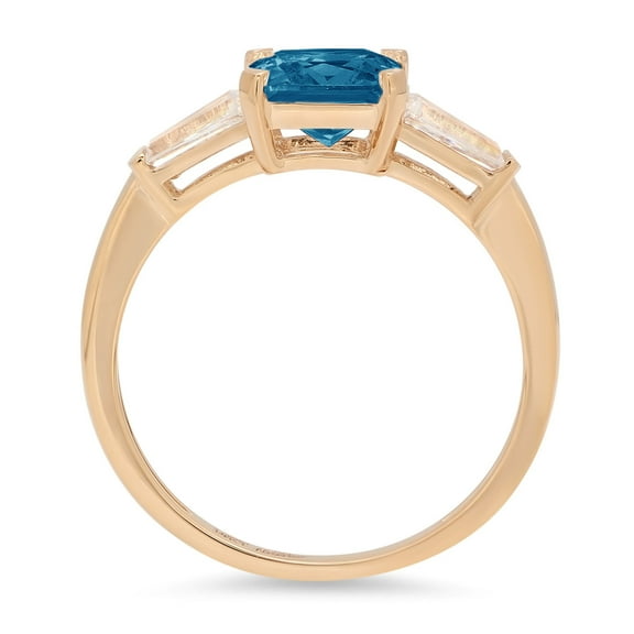 1.62 ct Square Emerald Cut Natural London Blue Topaz Three-Stone Engagement Ring for Women in 18K Yellow Gold