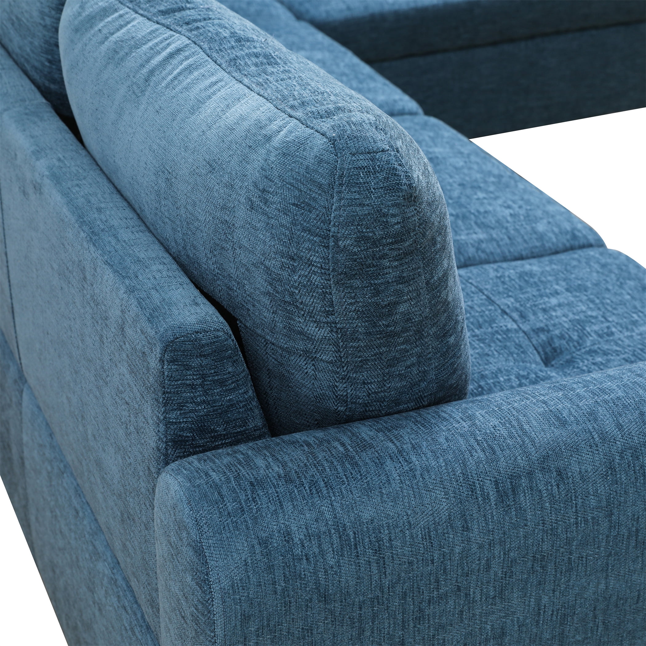 Aukfa 97" Classic Sectional Sofa 4 Seat L shape Couch with Oversized Right Chaise for Living Room, 2Pillows, Linen, Blue