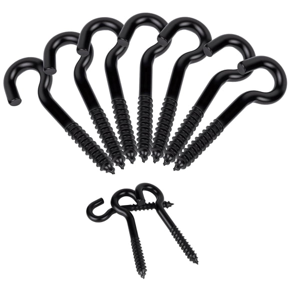 WellMade 3/8 in. x 4.5 in. Matte Black Screw Hook, Heavy Duty Steel Ceiling Hook for Indoor and Outdoor Hanging, 10 pack