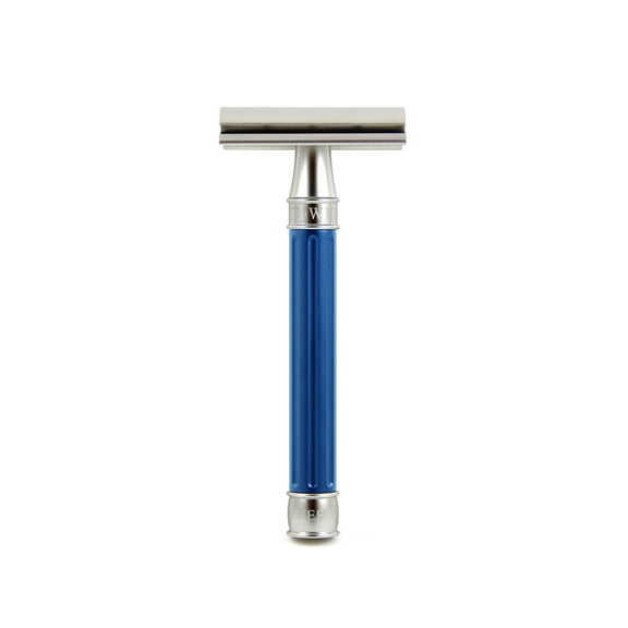 Edwin Jagger 3one6 Stainless Steel Grooved Blue Double Edge Safety Razor