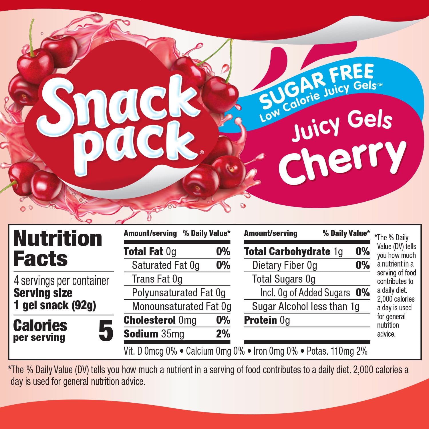 Snack Pack Sugar Free Cherry Flavored Juicy Gels, 4 Count