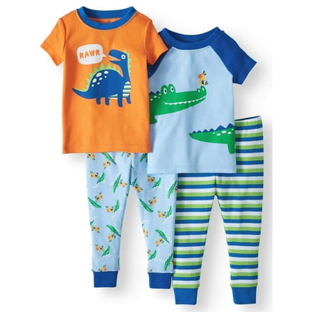 Baby Boys' Cotton Tight Fit Pajamas, 4-Piece Set
