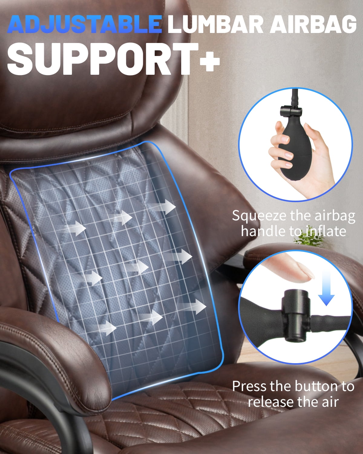 High Back Ergonomic PU Leather Executive Chair, Swivel Computer Desk Chair with Armrests