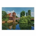 thumbnail image 1 of Landscape Cutting Board, Scenic Summer German Traditional Medieval Half-Timbered Bridge River Town, Decorative Tempered Glass Cutting and Serving Board, Small Size, Orange Blue Green, by Ambesonne, 1 of 1