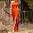 thumbnail image 2 of UHUYA Womens Casual Lounge Slip Long Dress Summer Solid One Shoulder Dress Cutout High Split Cocktail Wedding Guest Maxi Dresses Orange XL US:10, 2 of 6