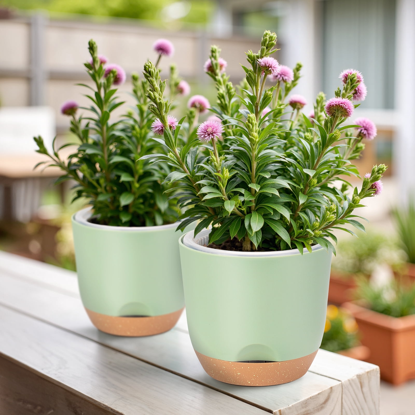 QCQHDU 7.2 Inch Self Watering Planters for Indoor Plants with Bottom Watering,2Pack Flower Plant Pots for Outdoor with Drainage, Durable Plastic planters Pots(Green)