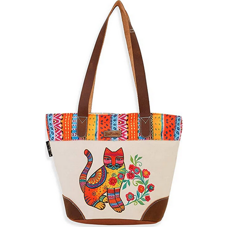 Laurel Burch Maya Artistic Cat Print Shoulder Small Bag Colorful Everyday Designer Handbag for Women